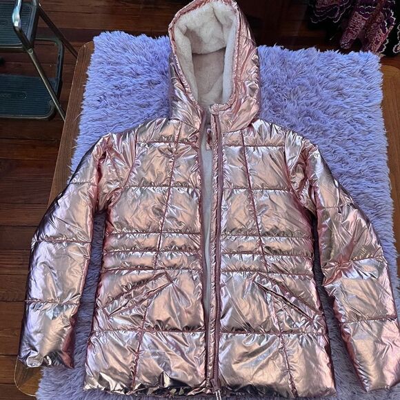 🤩 Wander Nation kids size xxl/18 shiny pinkwinter coat fuzzy and warm